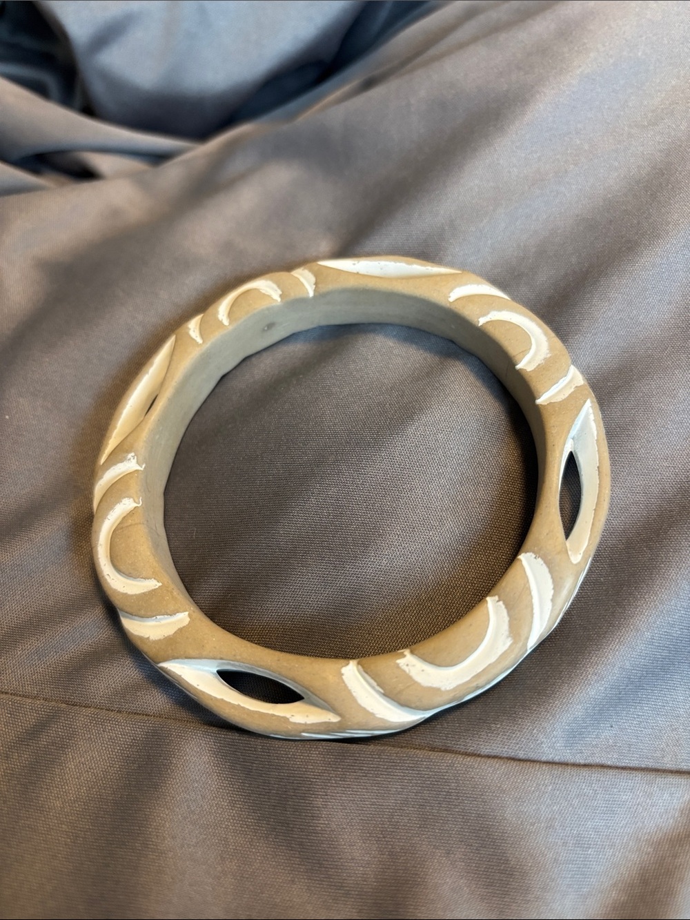 Park Lane Tan and White Carved Bangle Bracelet